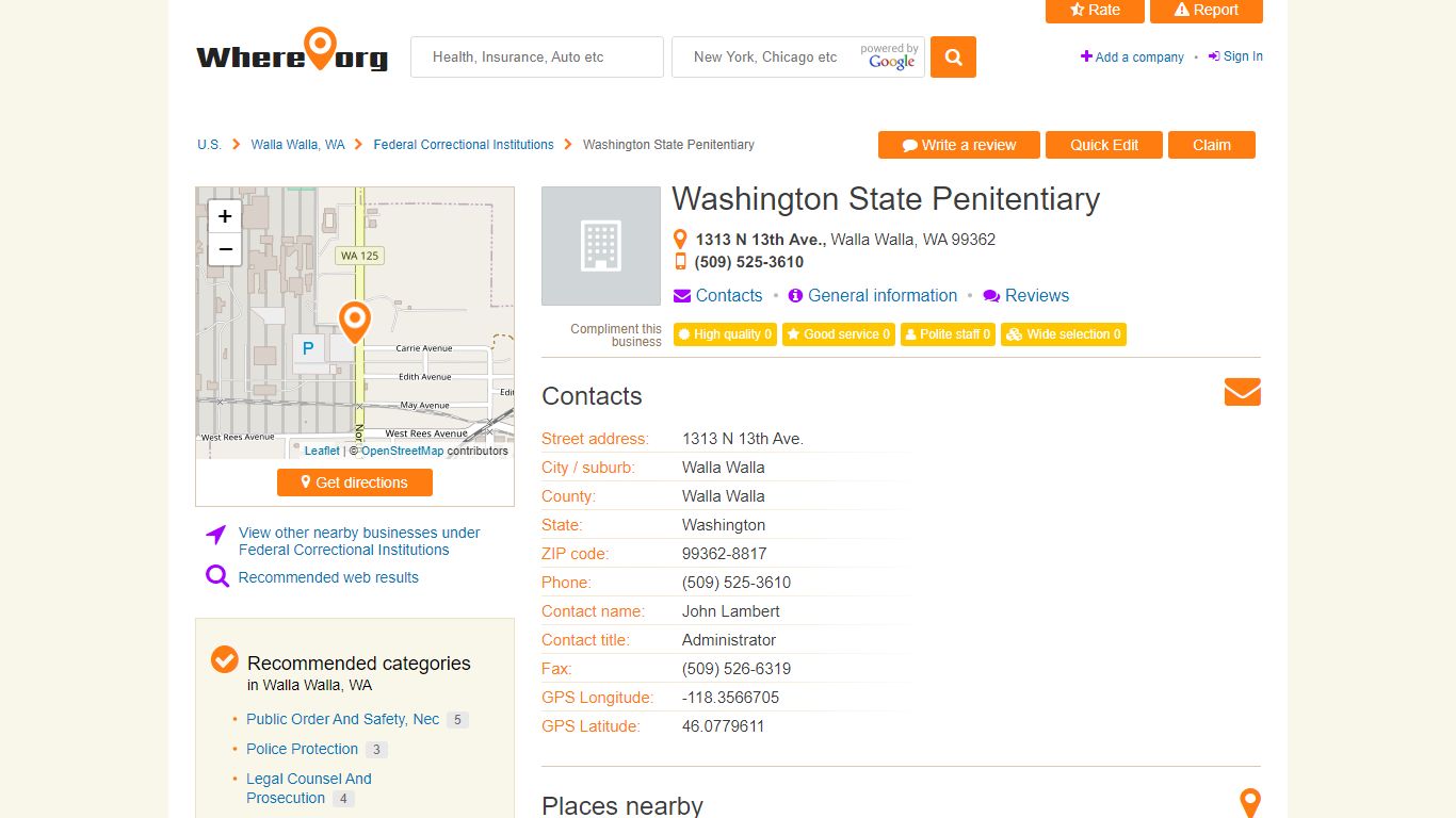 Washington State Penitentiary, Walla Walla, WA - 1313 N 13th Ave ...